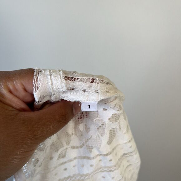 Sandro Paris Hamia White Floral Lace Blouse High Neck Quiet Luxury Size 1/Small - Picture 13 of 16